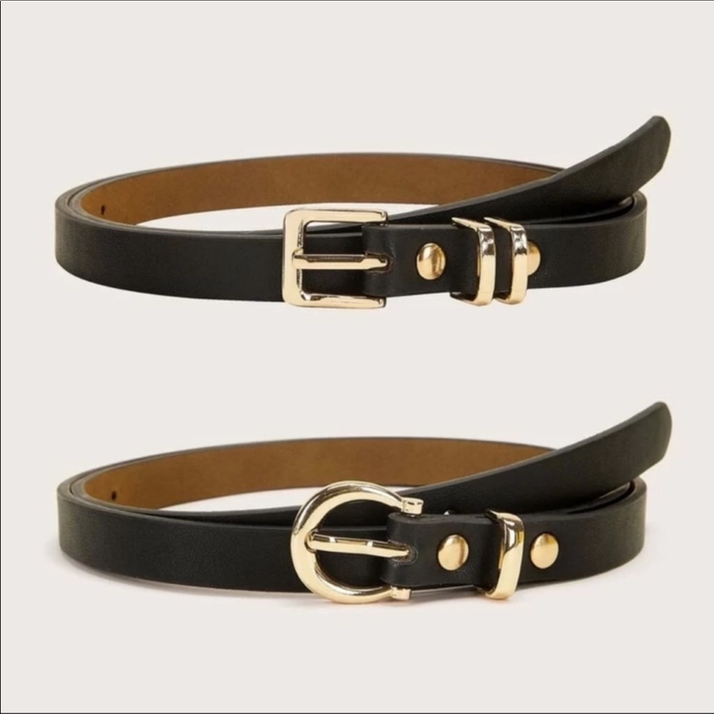 NWOT, 1 Black leather belt with gold colored buckle